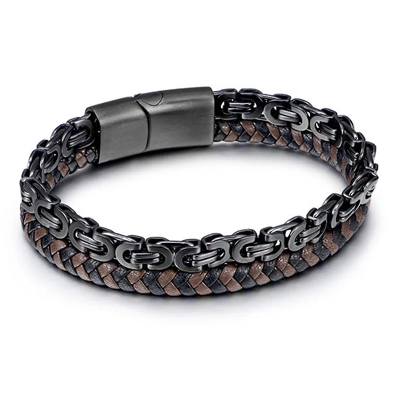Buddha Stones Link Chain Double Wrap Braided Leather Balance Bracelet