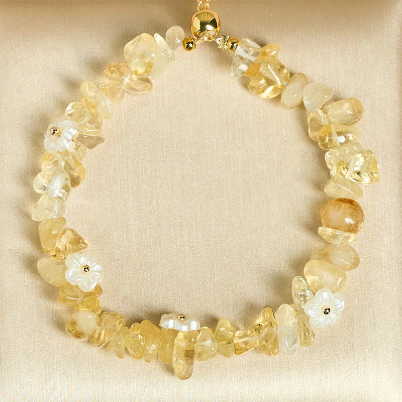 Buddha Stones Irregular Crystal Flower Design Amethyst White Crystal Balance Bracelet