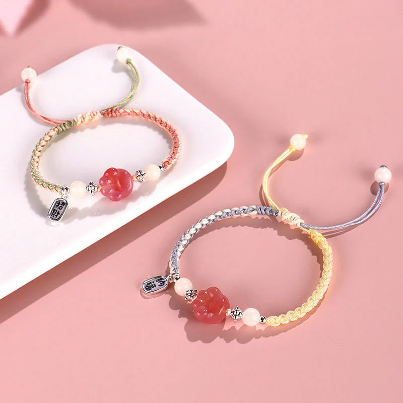 Buddha Stones Yanyuan Agate Cat Claw Paw White Bodhi Seed Fu Character Positive Braided Rope Bracelet