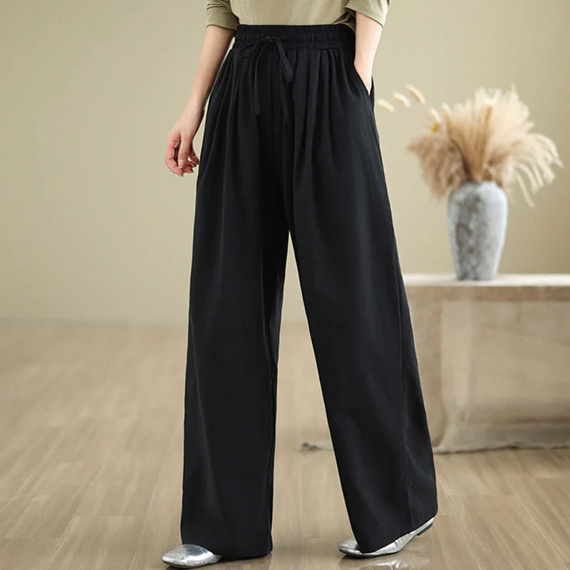 Buddha Stones Casual Straight-leg Women's Cotton Pants With Pockets