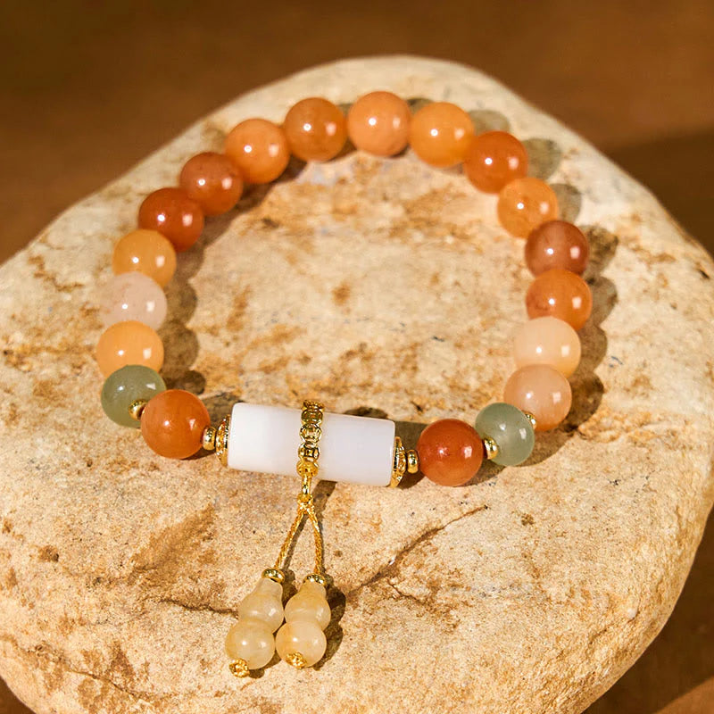 Buddha Stones Golden Silk Jade Beads Gourd White Crystal Wealth Luck Bracelet