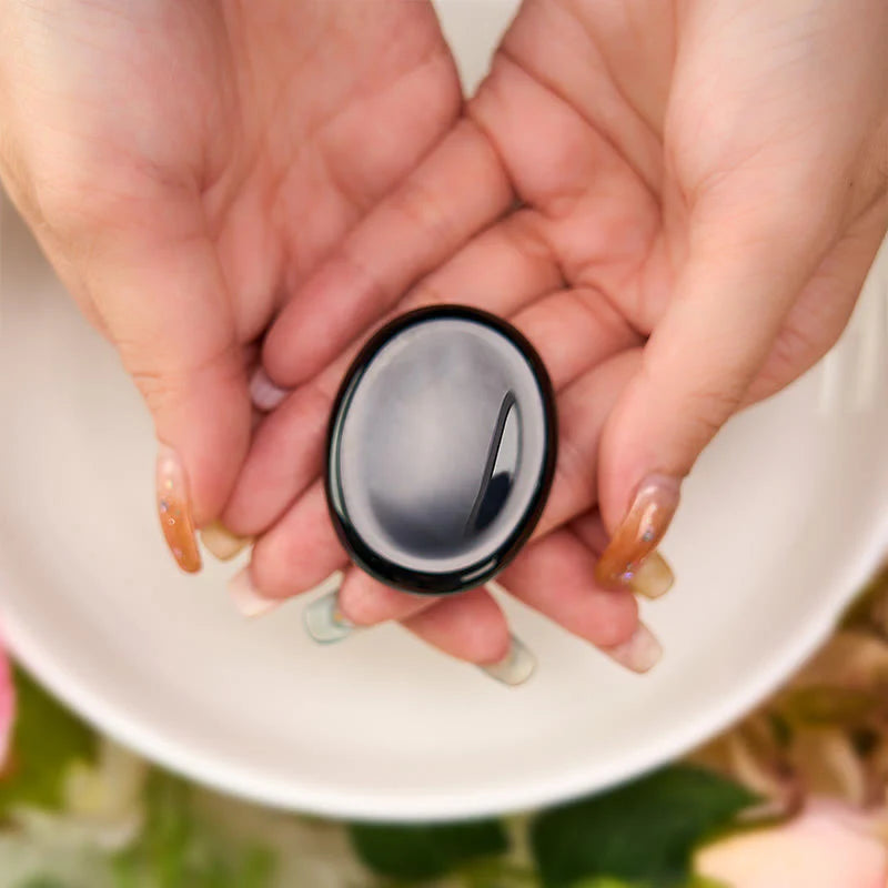 Buddha Stones Protection & Grounding Natural Small Black Obsidian Worry Stone Crystal Decor 3.5*4.5cm