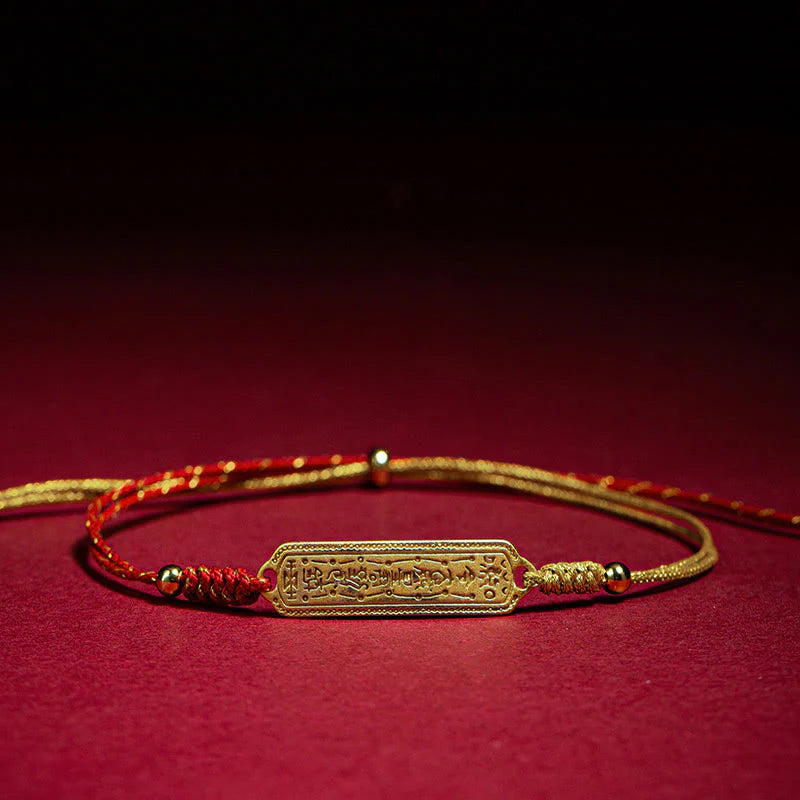 Buddha Stones 14K Gold-plated Copper Amulet Protection Red Golden Rope Bracelet