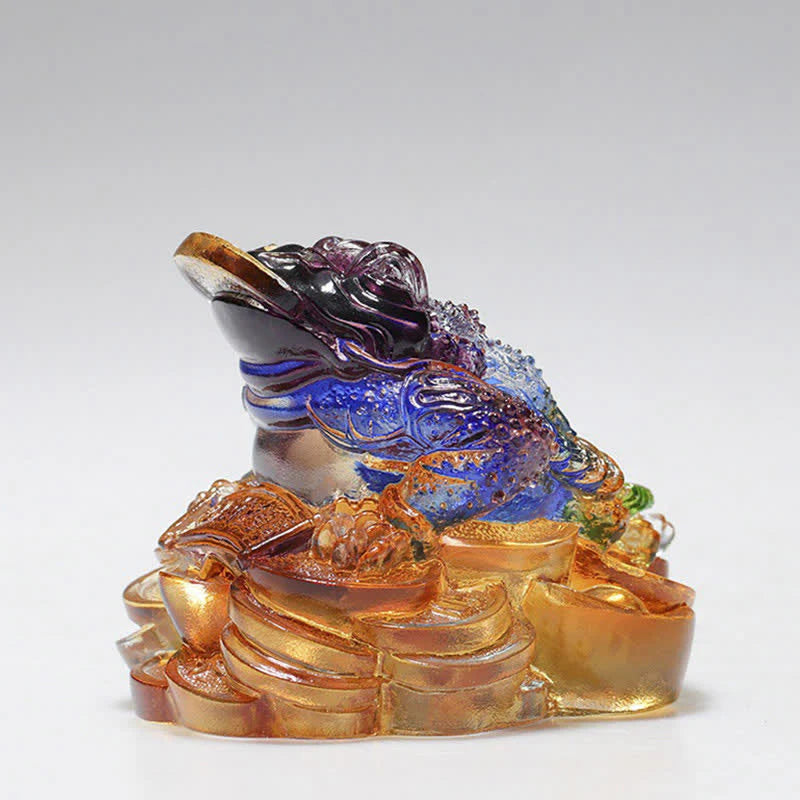 Buddha Stones Feng Shui Frog Handmade Liuli Crystal Art Piece Wealth Home Office Decoration