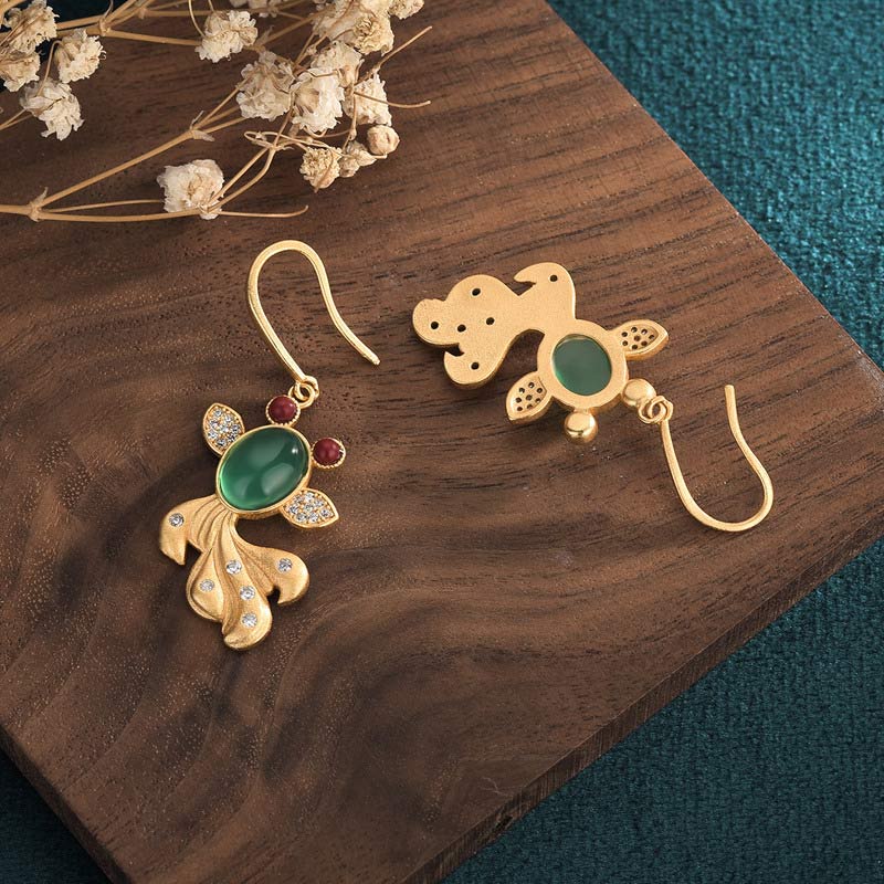 Buddha Stones FengShui Jade Koi Fortune Earrings