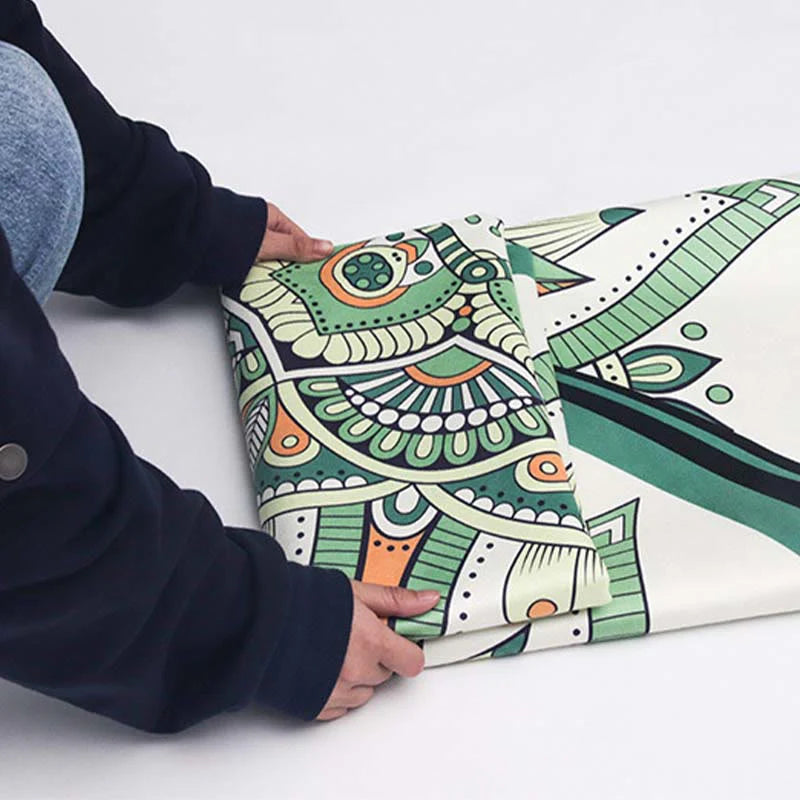 Buddha Stones Tibetan Lotus Mandala Enlightenment Foldable Natural Rubber Yoga Mat Decoration