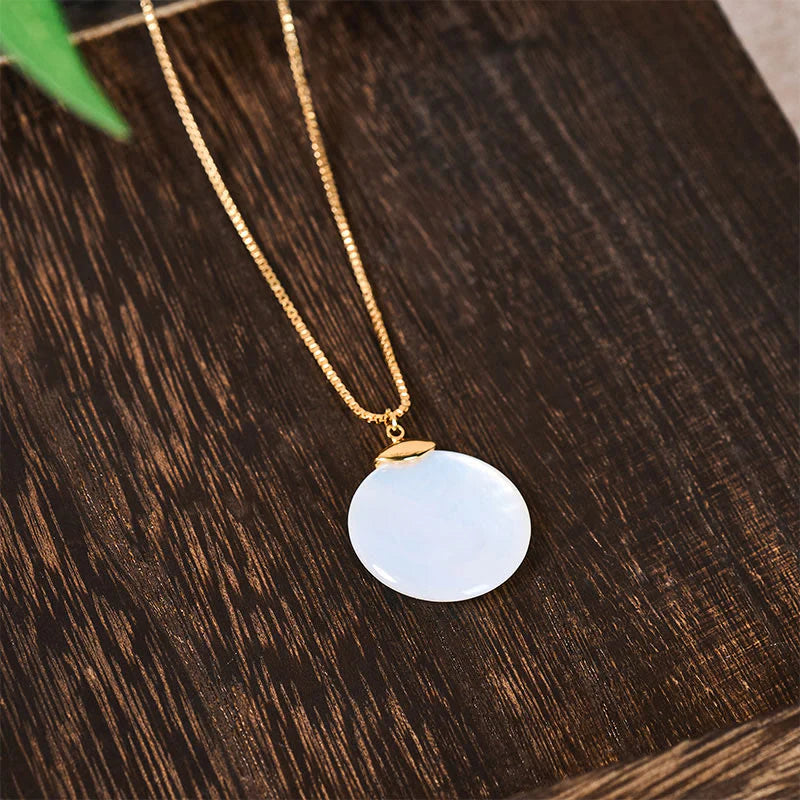 Buddha Stones Round Tridacna Stone Calm Necklace Pendant