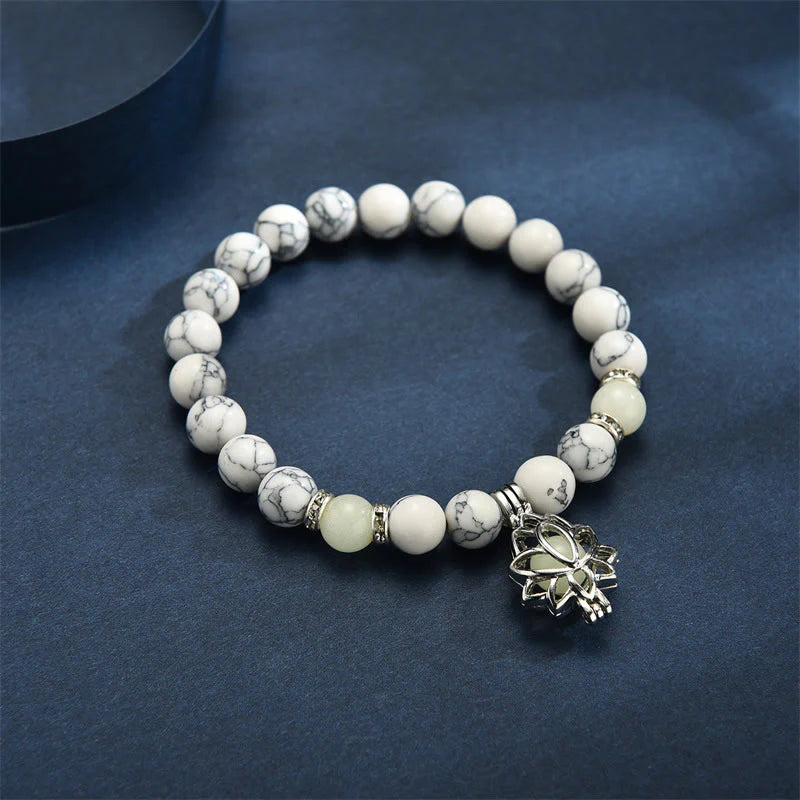 Buddha Stones Tibetan Turquoise Glowstone Luminous Bead Lotus Protection Bracelet