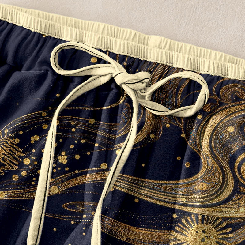Buddha Stones Pure Cotton Flower Petal Pattern Women's Elastic Waist Pants With Pockets