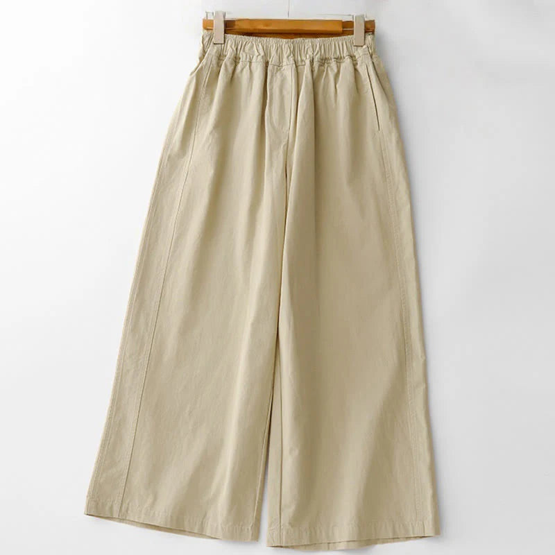 Buddha Stones Spring Commute Solid Color High Waist Women's Wide Leg Cotton Linen Pants With Pockets
