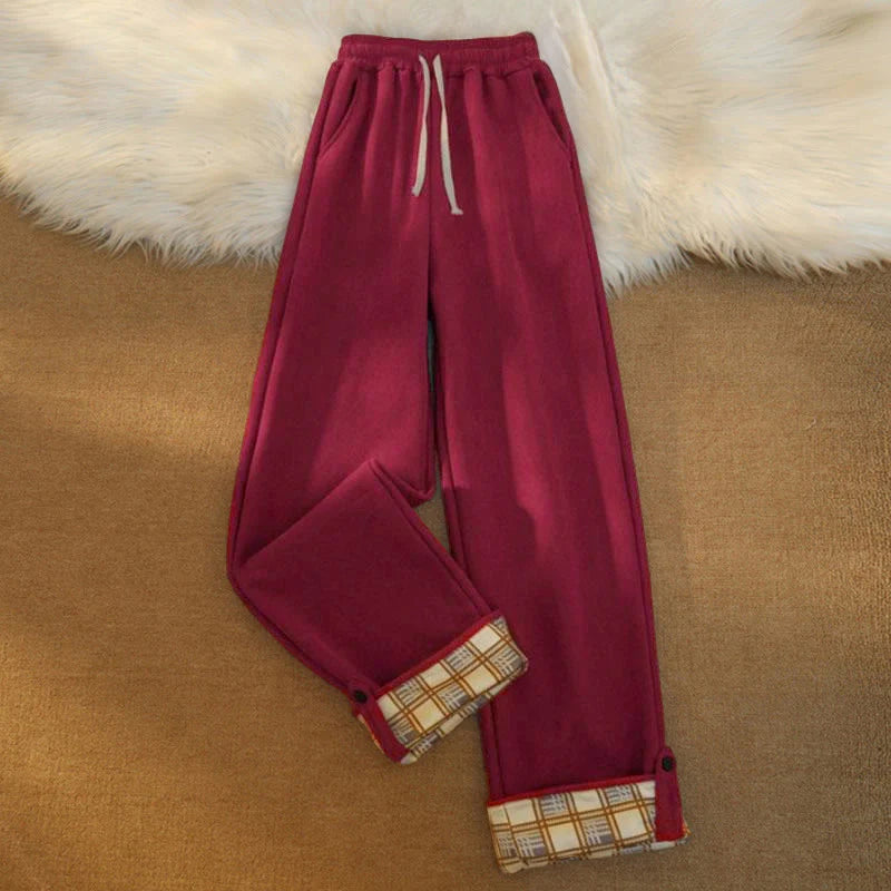 Buddha Stones Women's Patchwork Cotton Corduroy Fleece-Lined Wide Leg Pants With Pockets