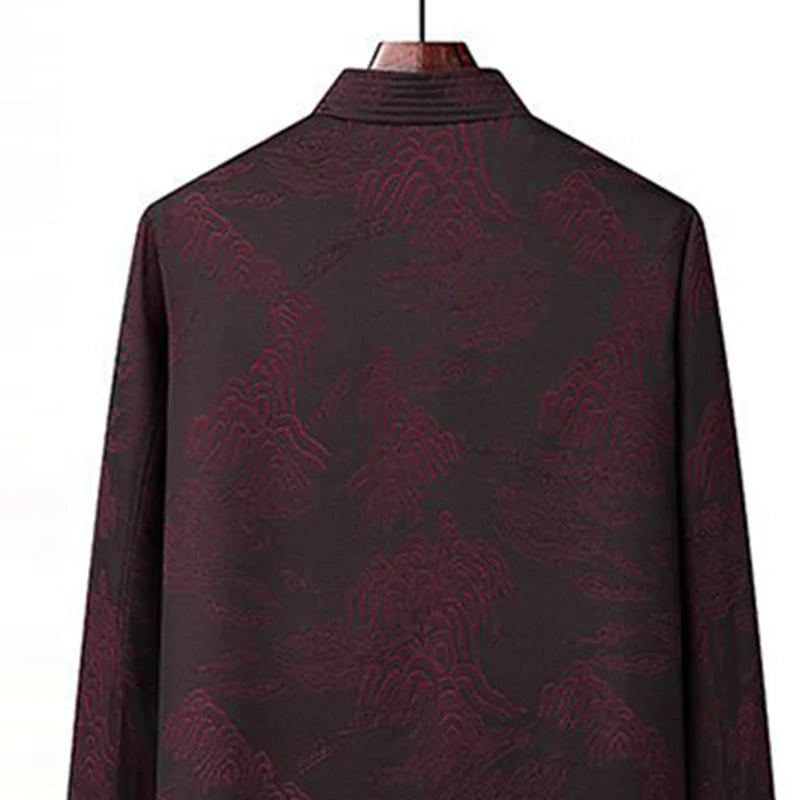 Buddha Stones 2Pcs Commute Tang Suit Frog-Button Men's Long Sleeve Shirt Pants Cotton Clothing Set