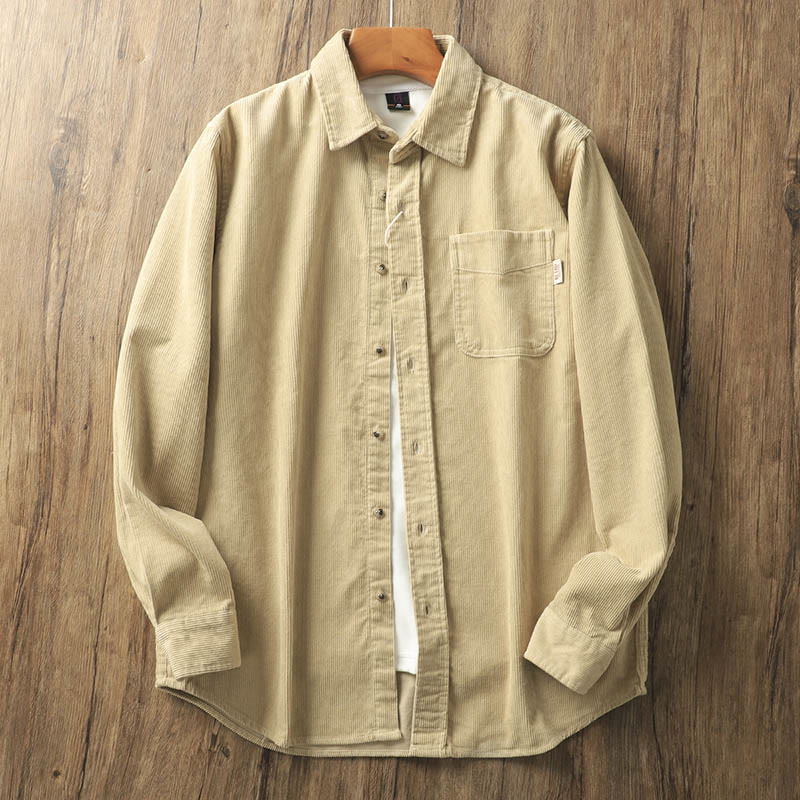 Buddha Stones Lapel Corduroy Solid Color Men's Long Sleeve Cotton Thickened Jacket With Pockets