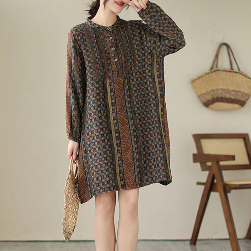 Buddha Stones Retro Printed Floral Women's Accordion Pleats Design Long Sleeve Shirt With Pockets