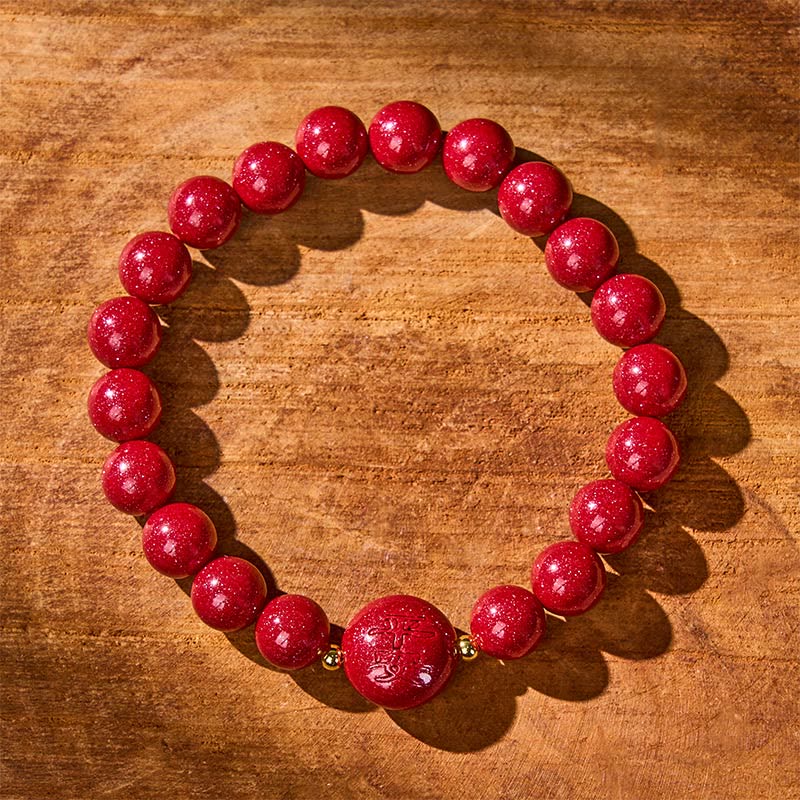 Buddha Stones Chinese Zodiac Year Of The Horse Carved Cinnabar Peaceful Blessing Bracelet