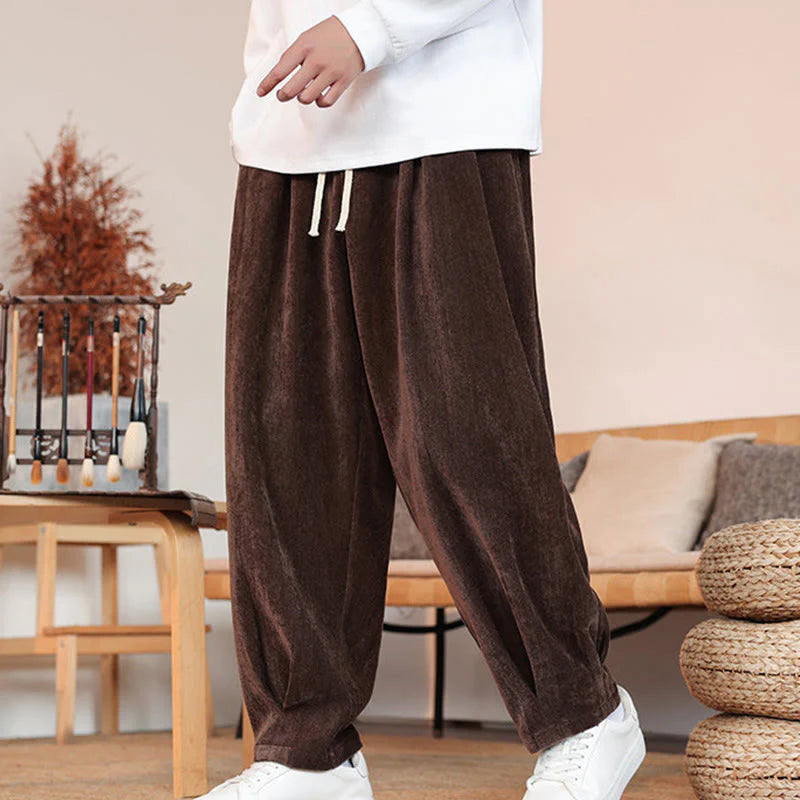 Buddha Stones Casual Solid Color Simple Design Men's Cotton Pants With Pockets