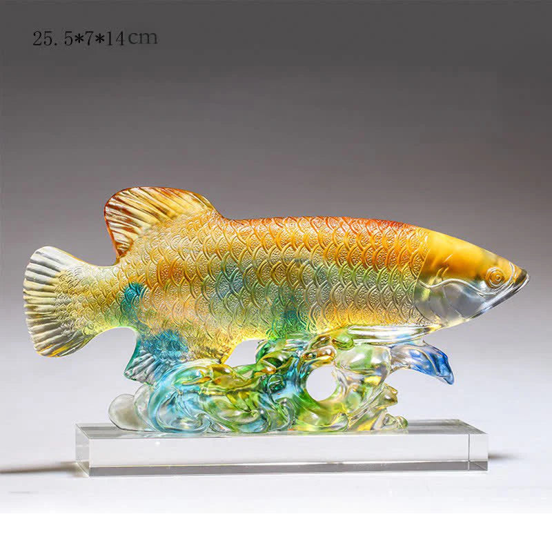 Buddha Stones Handmade Liuli Crystal Koi Fish Art Piece Luck Home Office Decoration