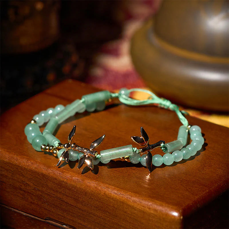 Buddha Stones Bamboo Design Double Layer Green Aventurine Strength Balance Bracelet