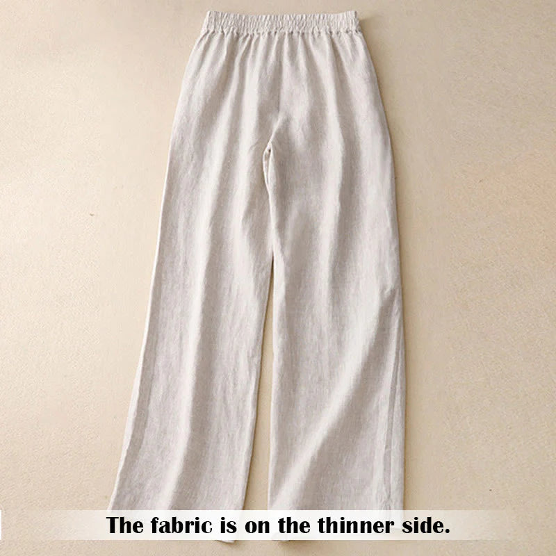 Buddha Stones Summer Casual Simple Design Linen Women's Wide Leg Pants With Zipper Pockets