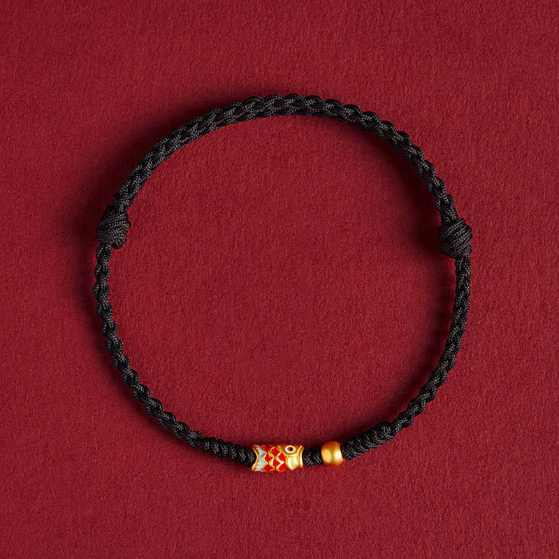Buddha Stones 925 Sterling Silver Handmade Koi Fish Wealth Success Braided Rope Bracelet