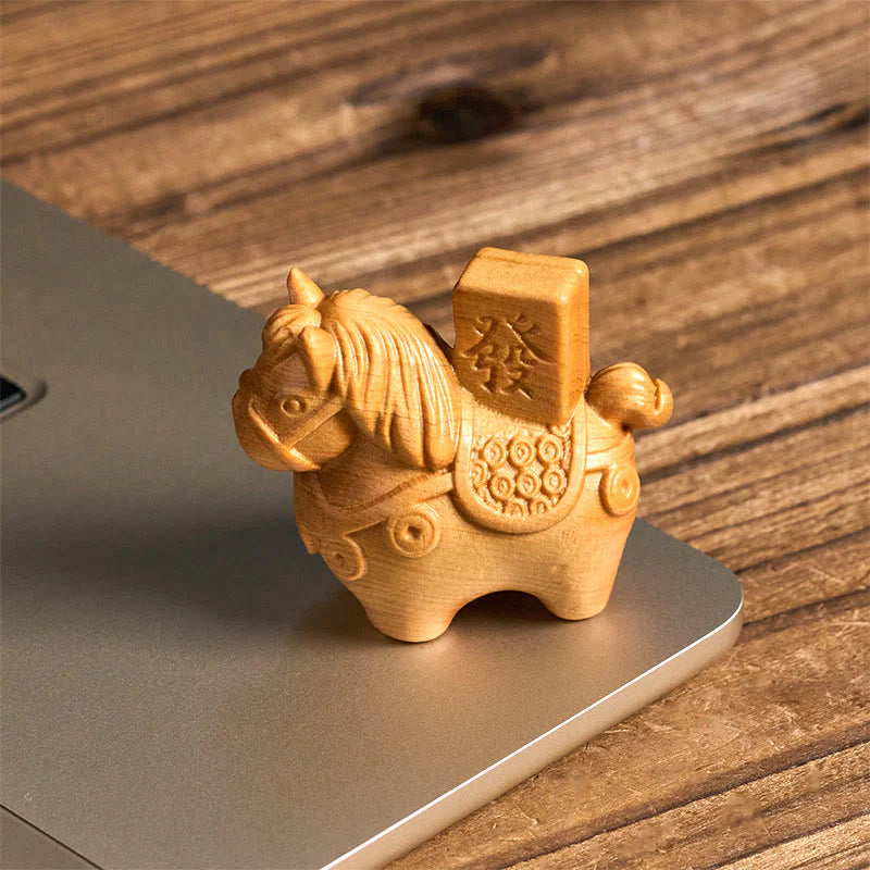 Buddha Stones Year of the Horse Get rich Green Sandalwood Small Leaf Red Sandalwood Linden Wood Animals Positive Decoration