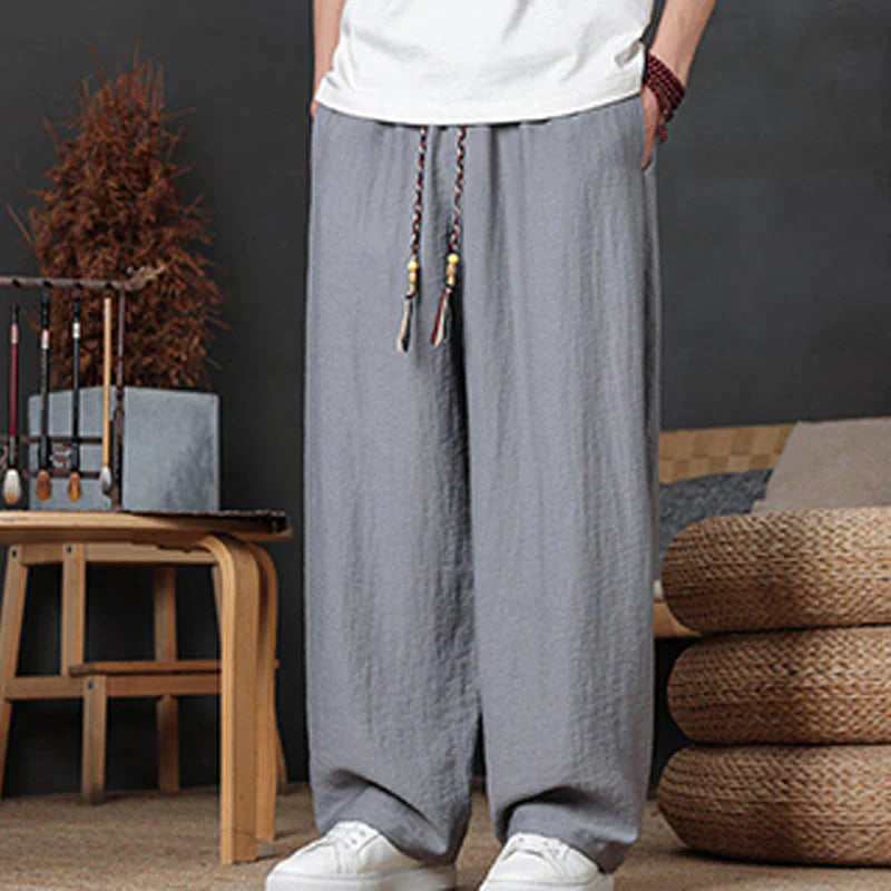 Buddha Stones Casual Plain Color Drawstring Design Men's Pants With Pockets