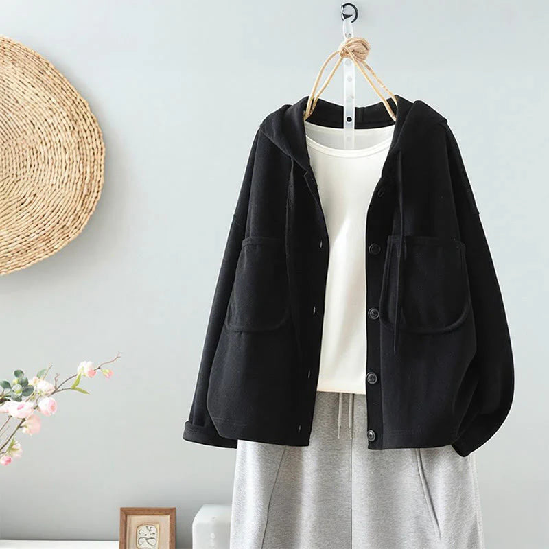 Buddha Stones Solid Color Buttons Down Decorative Pocket Women's Long Sleeve Cardigan