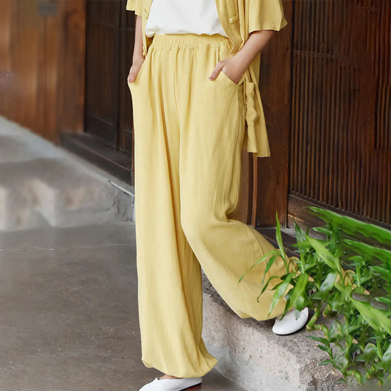 Buddha Stones Casual Plain Loose Women's Linen Pants With Pockets