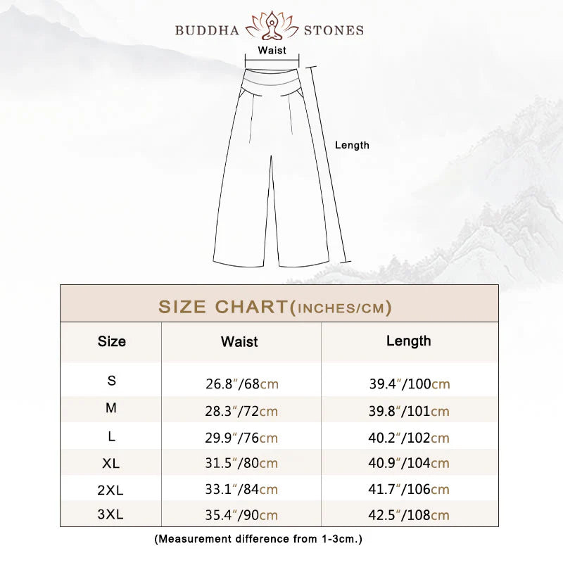 Buddha Stones Plain Color Cotton Linen High Waist Wide Leg Pants With Pockets