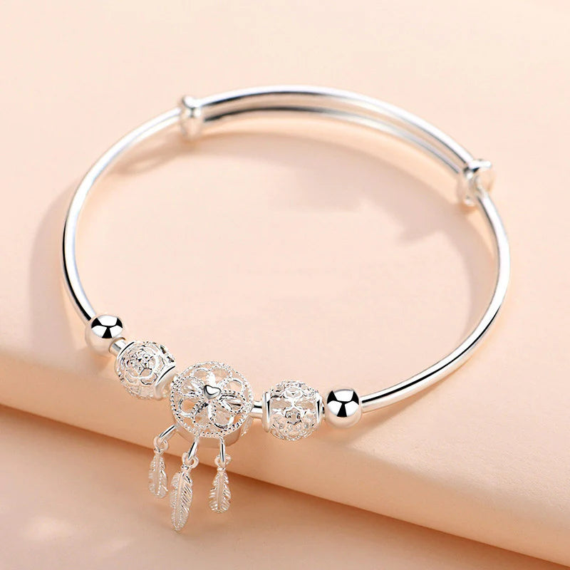 Buddha Stones Tibetan White Copper Blessing Dream Catcher Charm Bracelet