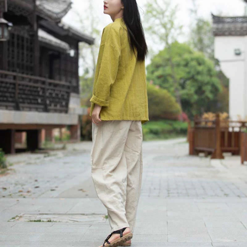 Buddha Stones Ramie Linen Blouse Women Shirt Top Chinese Hanfu Style Clothing