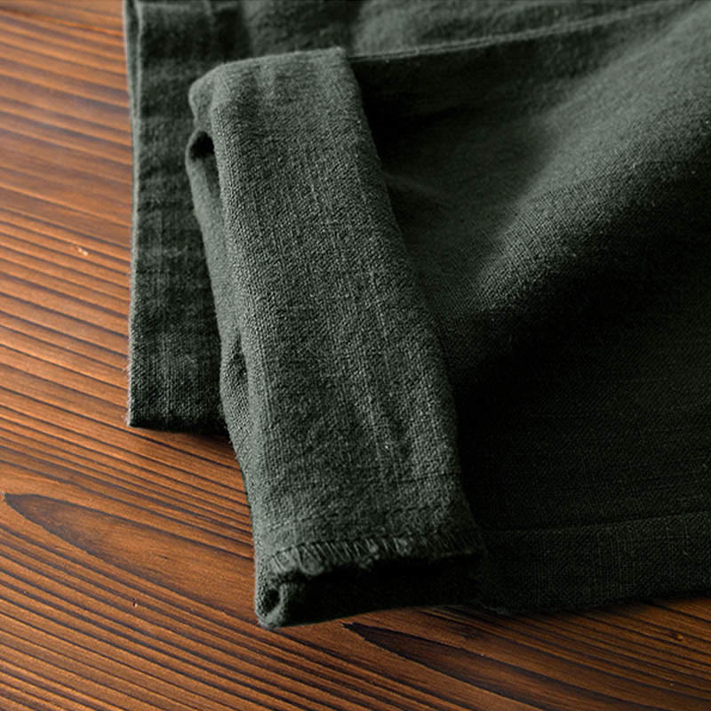 Buddha Stones Casual Solid Color Simple Design Drawstring Ramie Linen Men's Pants With Pockets
