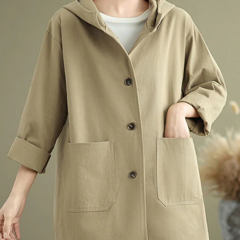 Buddha Stones Fall Vintage Hoodie Women's Cotton Linen Jacket With Front Pockets