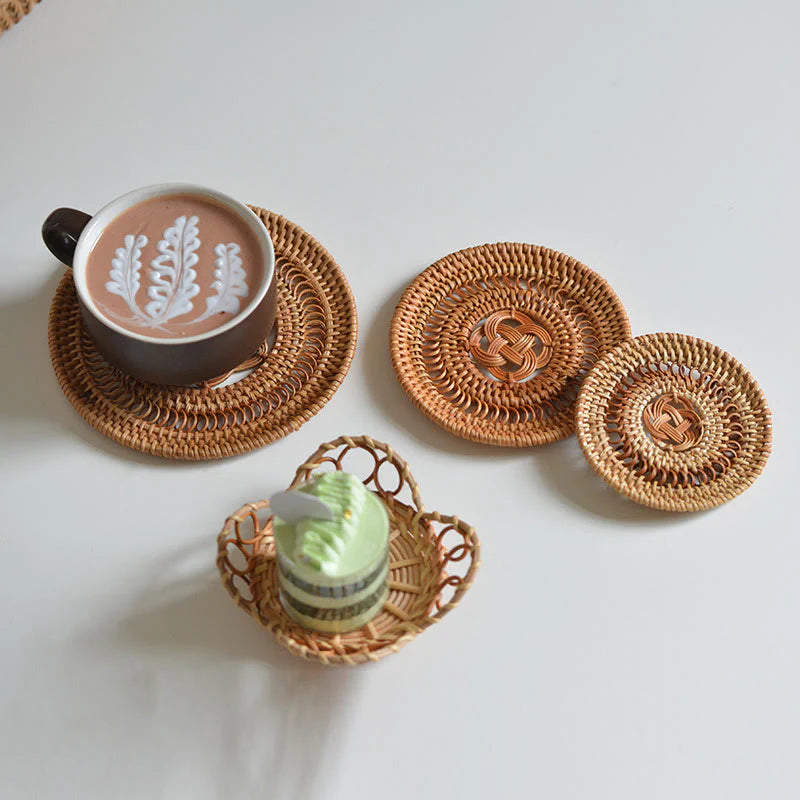 Ceramic Flower Pattern Rattan Cup Mat Tea Cup Coaster