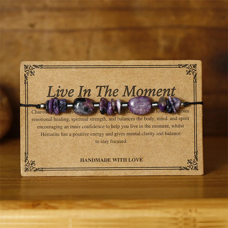 Buddha Stones Live In The Moment Charoite Hematite Powerful Bracelet
