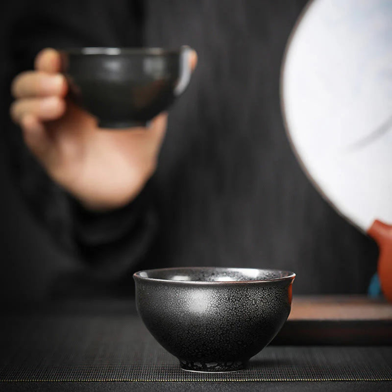 Buddha Stones Gold Leaf Chinese Jianzhan Dragon Phoenix Lotus Avalokitesvara Koi Fish Ceramic Teacup Tenmoku Kung Fu Tea Cup Bowl