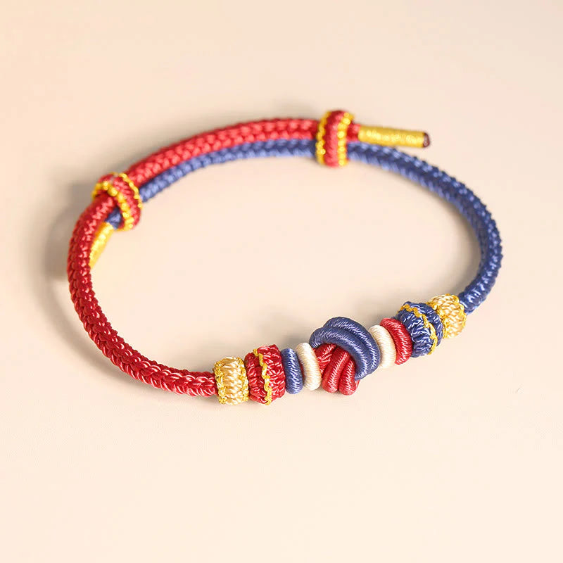Buddha Stones Two-Color Rope Handcrafted Eight Thread Peace Knot Luck Connection Bracelet