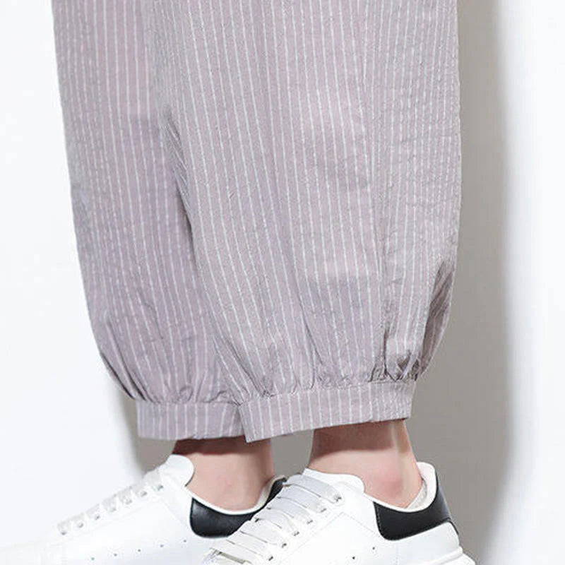 Buddha Stones Casual Striped Men's Cotton 7-8 Length Harem Pants With Pockets