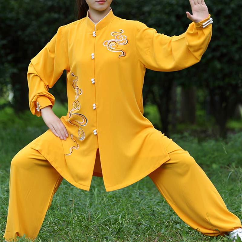 Buddha Stones Auspicious Clouds Embroidery Meditation Prayer Spiritual Zen Tai Chi Qigong Practice Unisex Clothing Set (Extra 30% Off | USE CODE: FS30)