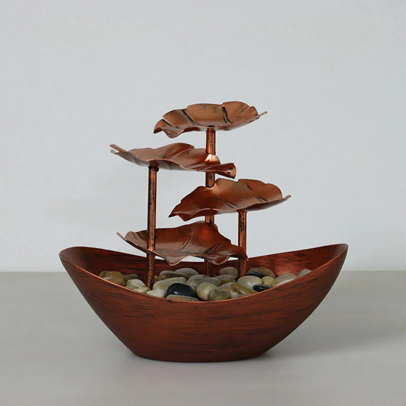 Buddha Stones Lotus Leaf Shaped Waterfall Fountain Tabletop Ornaments With LED Light Home Office Desktop Decoration