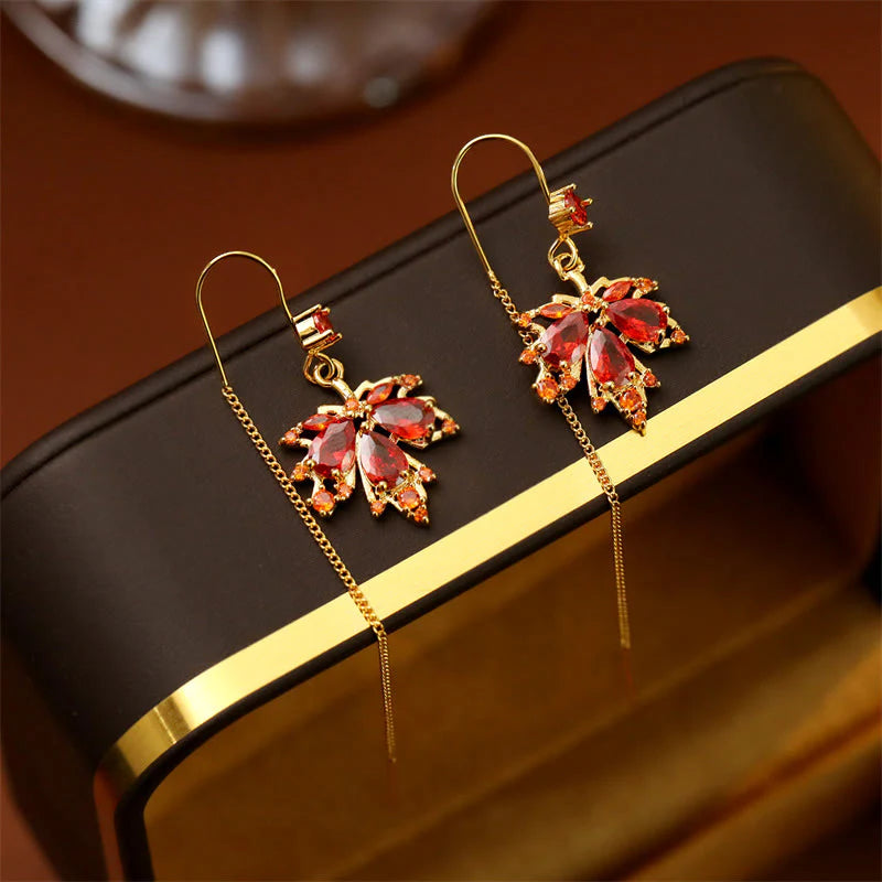 FREE Today: Luck and Self CareMaple Leaf Red Zircon Copper Drop Dangle Earrings