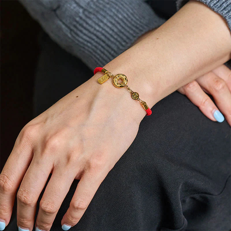 Buddha Stones Peace Buckle Attract Fortune Charm Titanium Steel Red String Connection Bracelet