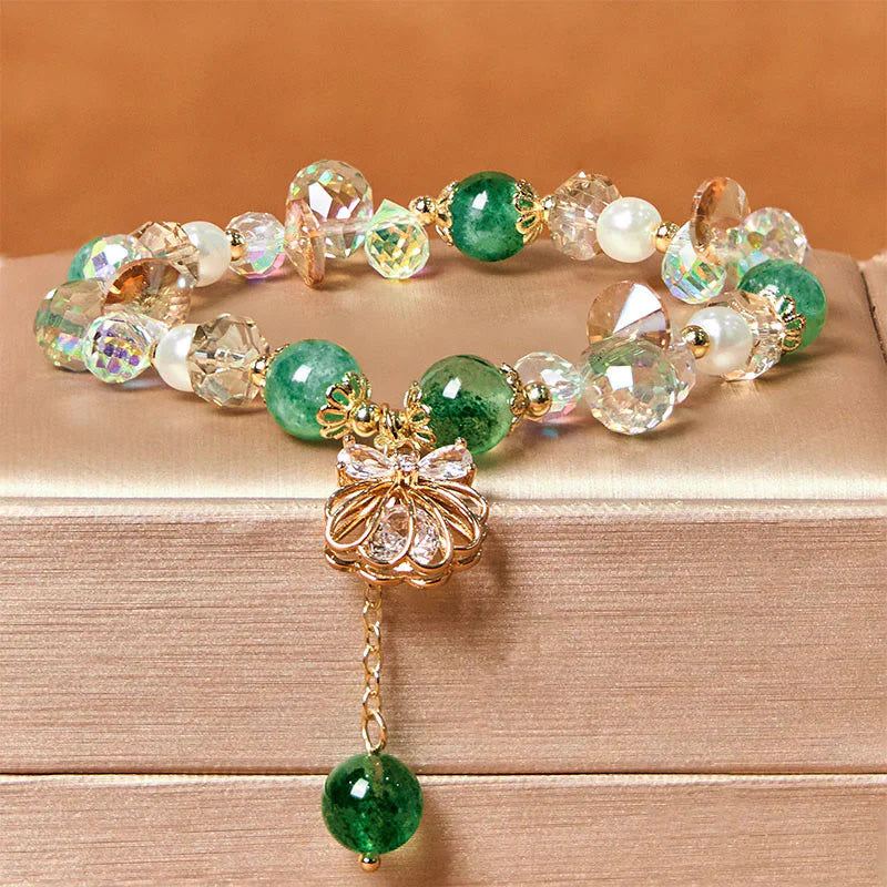 Buddha Stones Natural Strawberry Quartz Pearl Shell Positive Bracelet