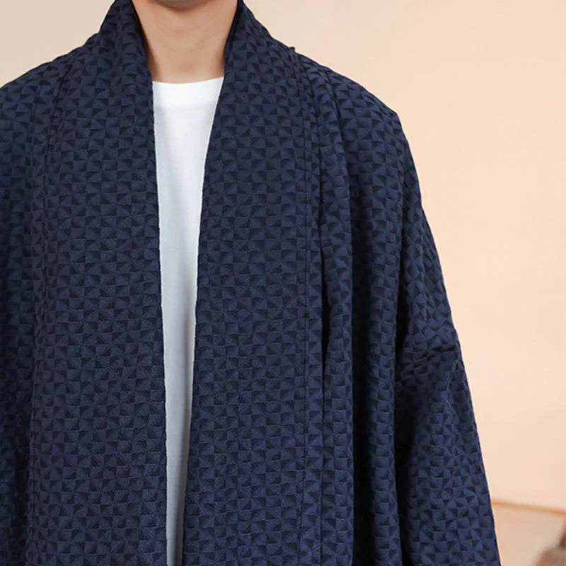 Buddha Stones Winter Jacquard Simple Design Men's Cotton Long Sleeve Kimono