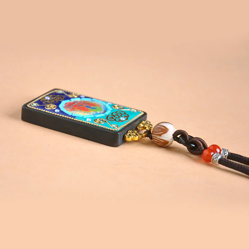 Buddha Stones Medicine Buddha Ebony Wood Peace Necklace Pendant