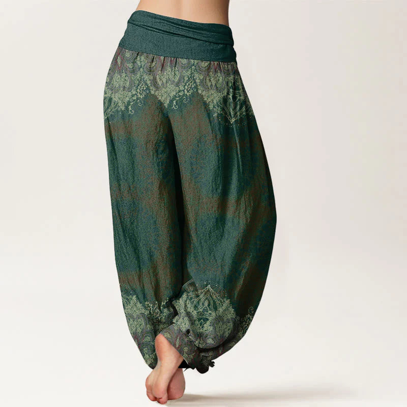 Buddha Stones Pure Cotton Casual Lycoris Radiata Mandala Pattern Women's Elastic Waist Harem Pants