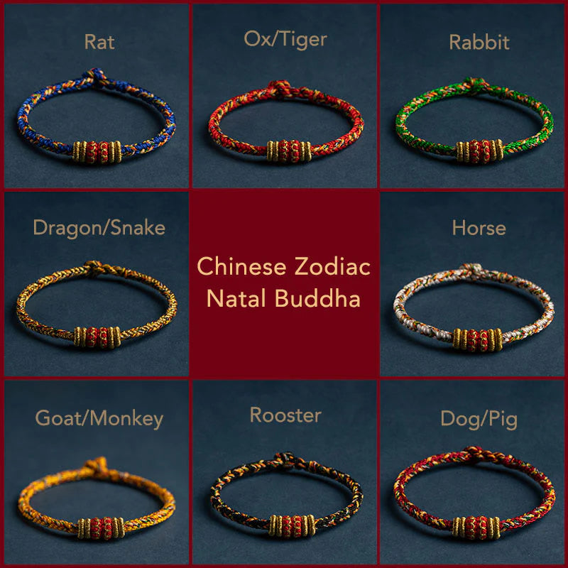 Buddha Stones Tibet Handmade Chinese Zodiac Natal Buddha Luck Strength Braided String Bracelet