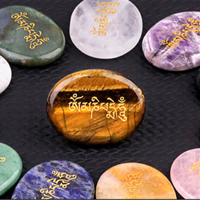 FREE Today: Spiritual Awareness Om Mani Padme Hum Amethyst Tiger Eye Palm Stone Crystal Decor 35*45mm