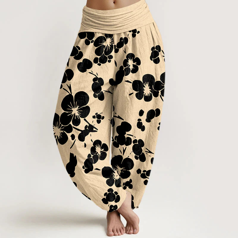 Buddha Stones Pure Cotton Blooming Floral Flowers Women's Elastic Waist Harem Pants