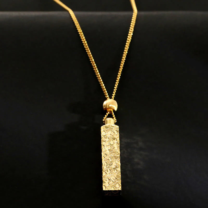 Buddha Stones Rectangular Texture Design Copper Chain Luck Necklace Pendant